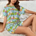 thumbnail image 4 of Rateoe bunnies and chicks on a train Pattern Women's Short-Sleeved Pajama Set - 2 Piece Soft and Lightweight Sleepwear Set-Large, 4 of 6