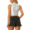 thumbnail image 3 of MODA NOVA Juniors’s Mock Neck Zipper Front Sleeveless Holographic Sparkle Party Tops Silver XL, 3 of 6