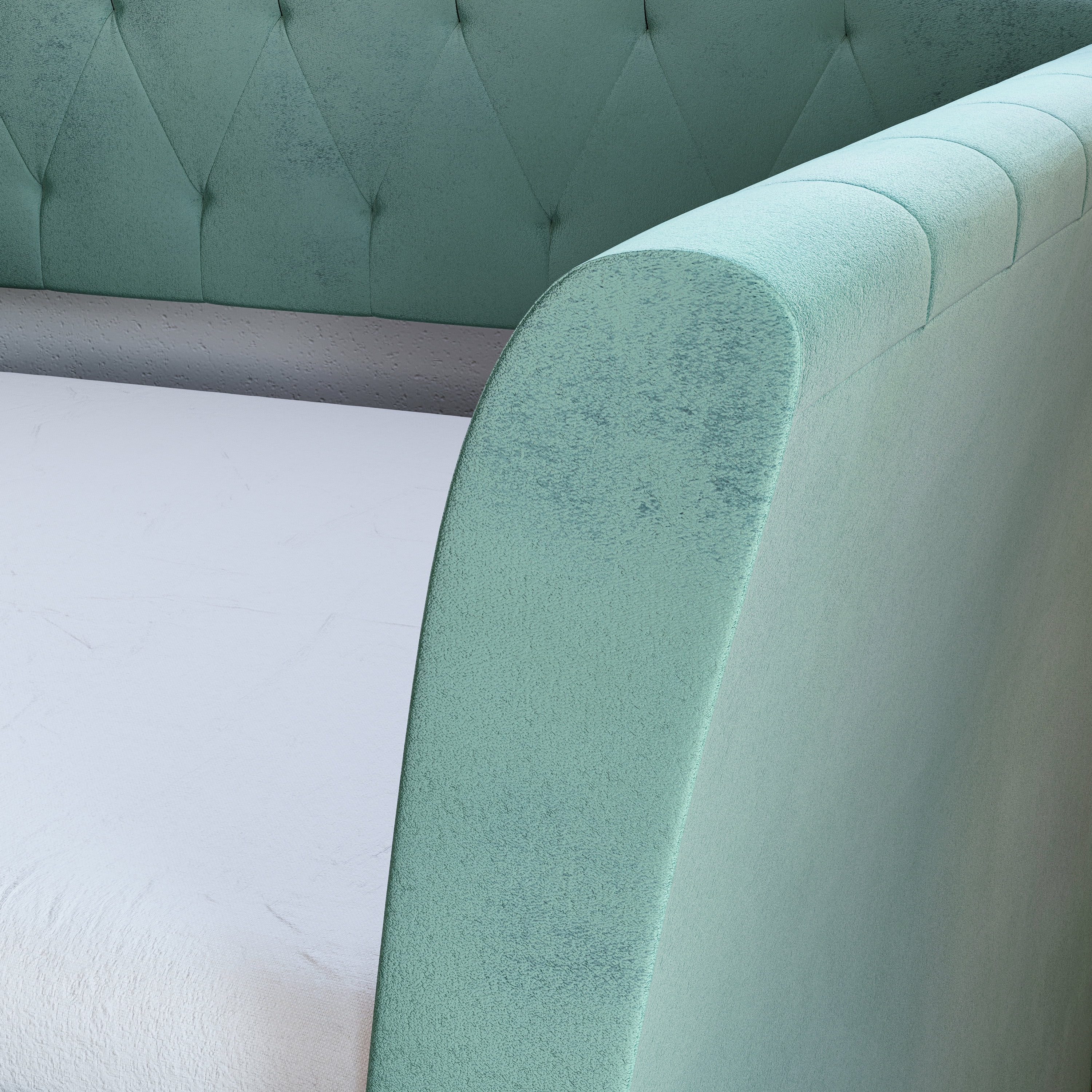 Boyd Sleep Kendal Velour Upholstered with Trundle Daybed, Twin, Aqua Blue