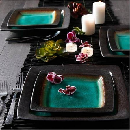 Turquoise Disc - Gibson Home Ocean Oasis 16-Piece Dinnerware Set, Turquoise