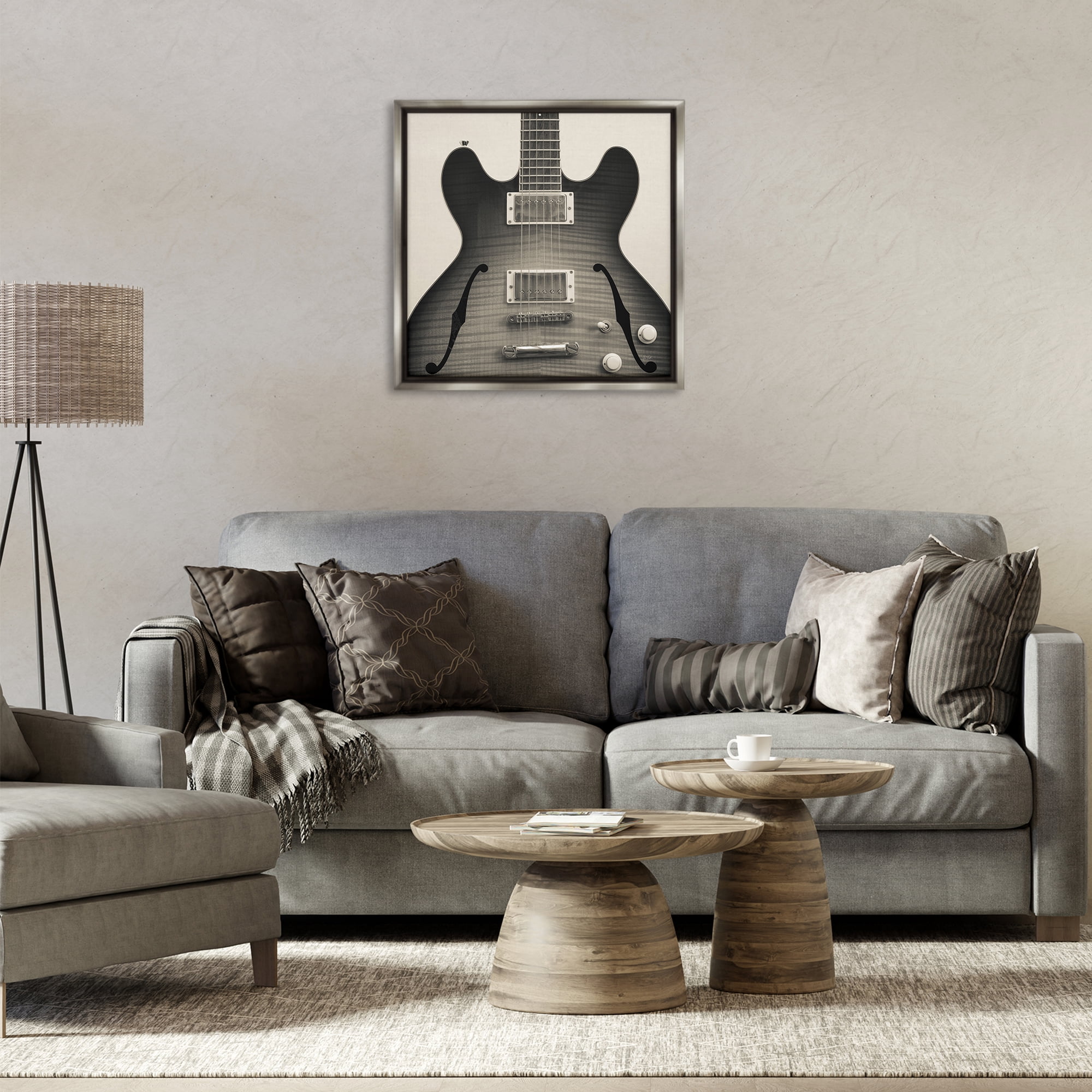 Stupell Industries Classy Electric Guitar Entertainment Photography Gray Floater Framed Canvas Art Print Wall Art, 25 x 25
