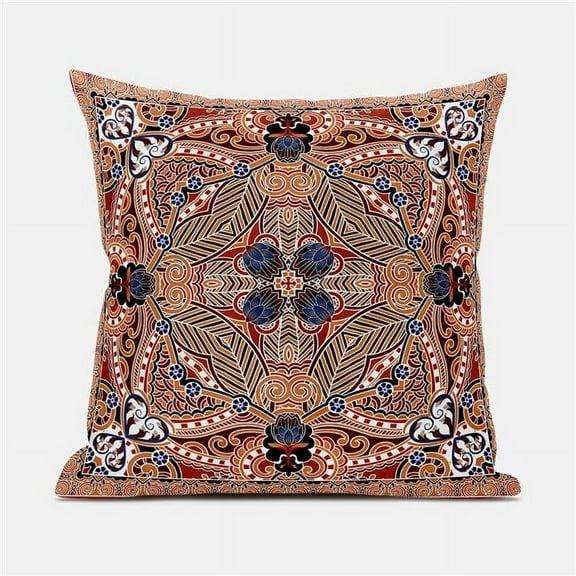 Amrita Sen Designs CAPL1020BrCDS-ZP-18x18 18 x 18 in. Lotus Garden Broadcloth Indoor & Outdoor Zippered Pillow - Orange, Brown & Black