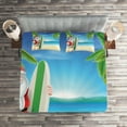 thumbnail image 2 of Ambesonne Christmas Quilted Coverlet 3 Pcs, Santa with Surfboard, King Size, Blue Green, 2 of 2