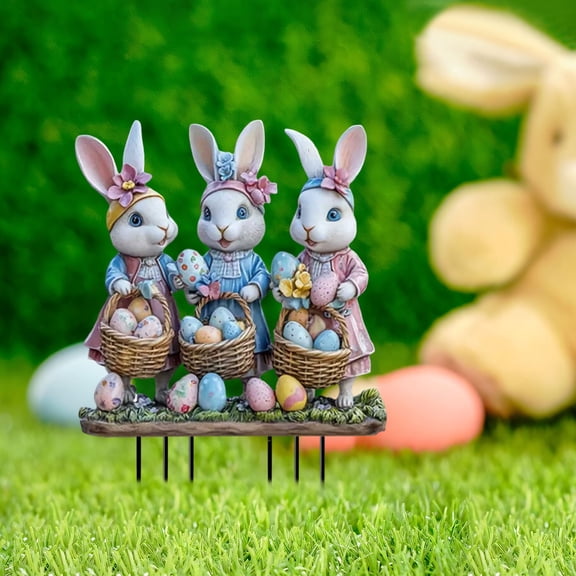Garden Ornament Outdoor Garden Statue, Easter Bunny Decoration Stakes Easter Statue, Flower Pot Decor Flower Pot Decoration, 2D Flat Ornament(1PC)