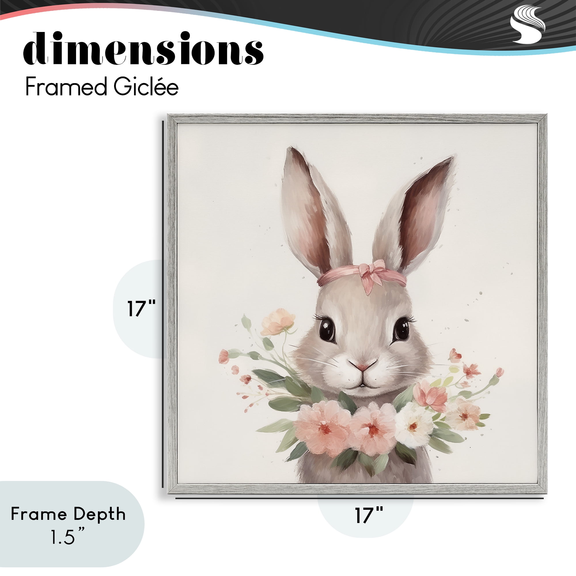 Stupell Industries Charming Bunny in Floral Wreath Gray Framed Giclee Art, design by Lazar Studio