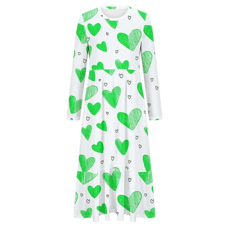 green heart print dress Girls: Lucky In Love Green Heart Print Dress – Shop the Mint main image 0