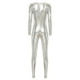 thumbnail image 5 of Alvivi Women Shiny Metallic Bodysuit  Unitard Jumpsuits Leotard Festival Costumes Silver S, 5 of 7