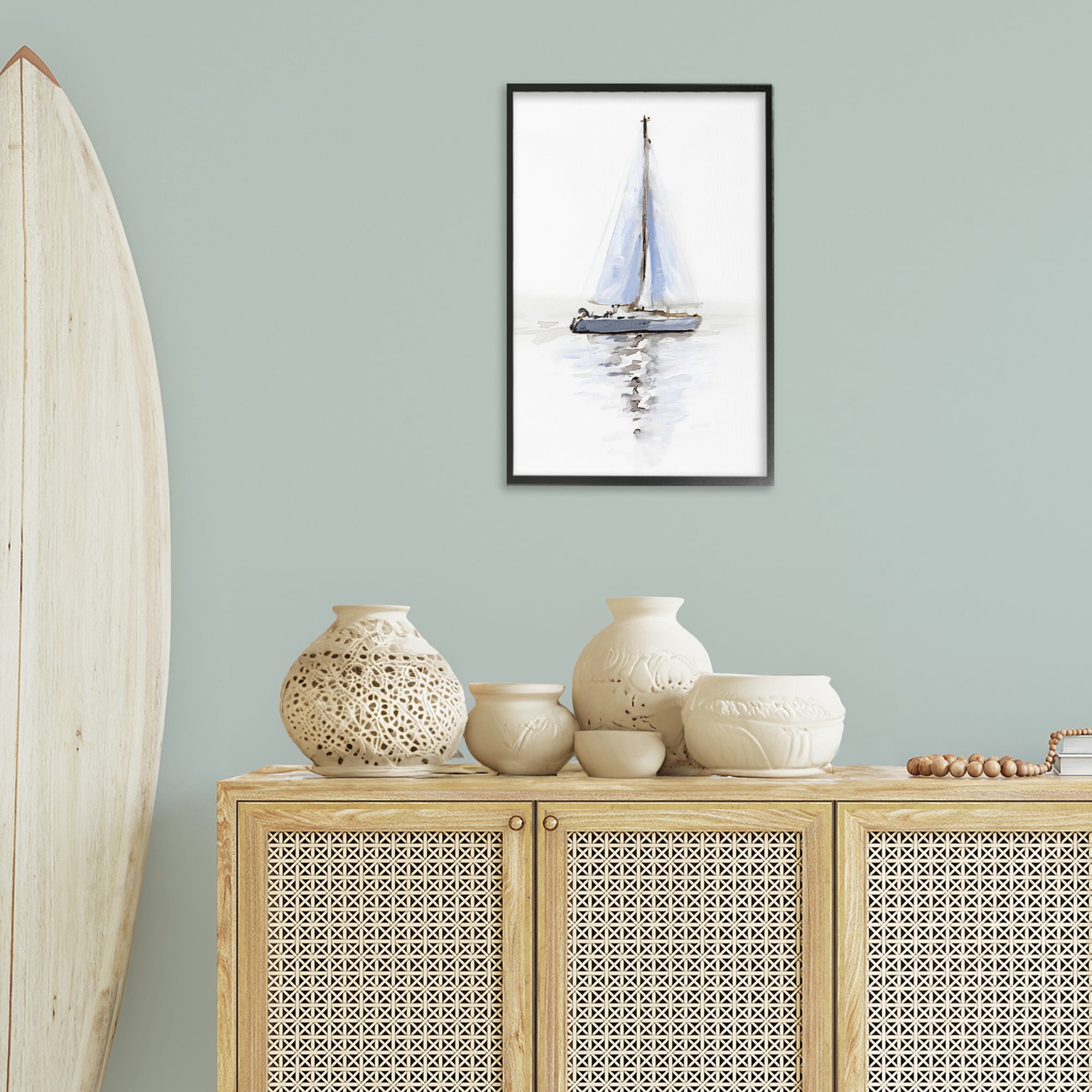 Stupell Industries Reflective Beach Sails Transportation Painting Black Framed Art Print Wall Art, 16 x 24