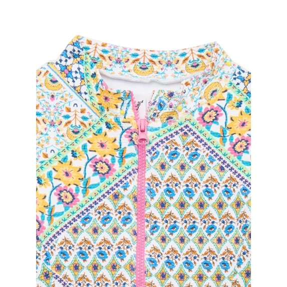 Jessica Simpson Toddler Girl Long- Sleeve One-Piece Zip Swimsuit with, Size 12M-5T