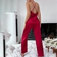 thumbnail image 2 of B91xZ Ensemble de Pyjama en Satin de Soie pour Femmes, Short Classique, Chandail Long en Satin de Soie, Rouge P, 2 of 5