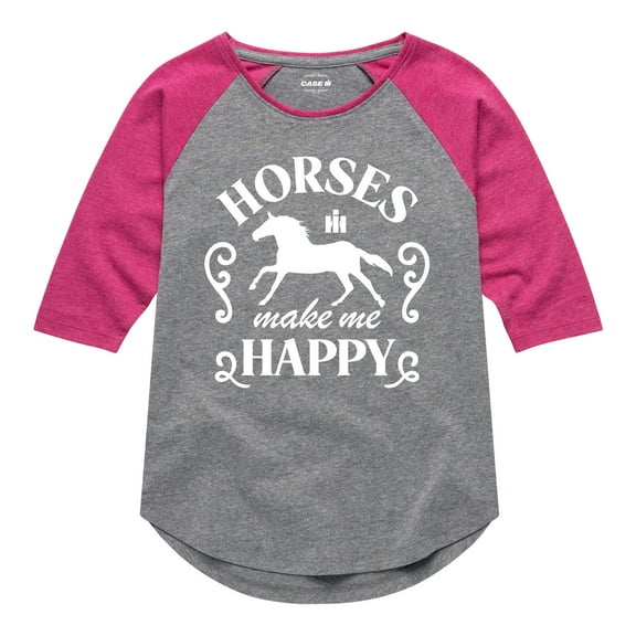 International Harvester - Horses Make Me Happy - Youth Girls Raglan Graphic T-Shirt