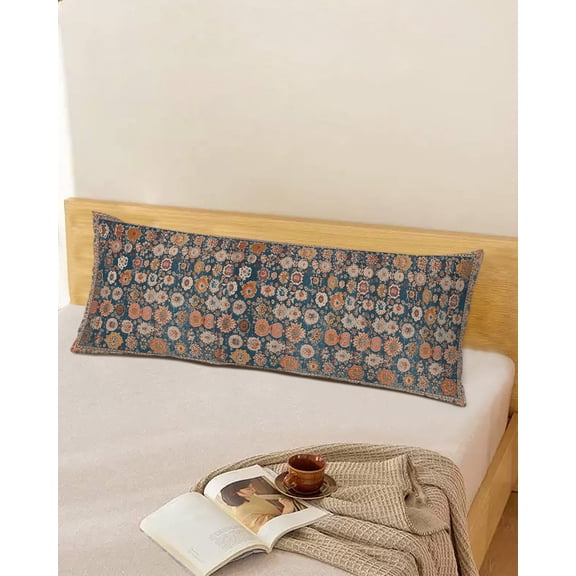 Abstract Rustic Floral Throw Pillow Cover,Middle Age Geometric Tribal Rectangle Decorative Pillow Case Protector Soft Cushion Cover Lumbar Pillowcase for Couch Sofa Bedroom Car Chair Decor 20x54 Inch