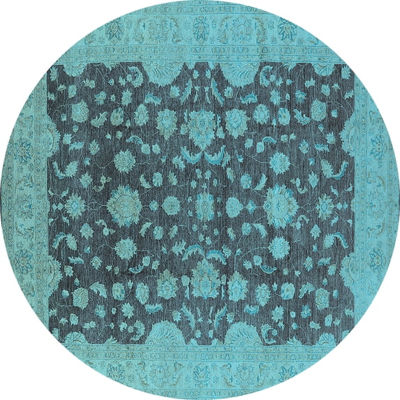 Ahgly Company Indoor Round Oriental Light Blue Industrial Area Rugs, 6' Round