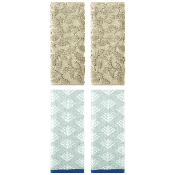 Unique Bargains 4 Pcs Cute Pattern Cotton Soft Towels 14 x 30 Inch Green/Khaki