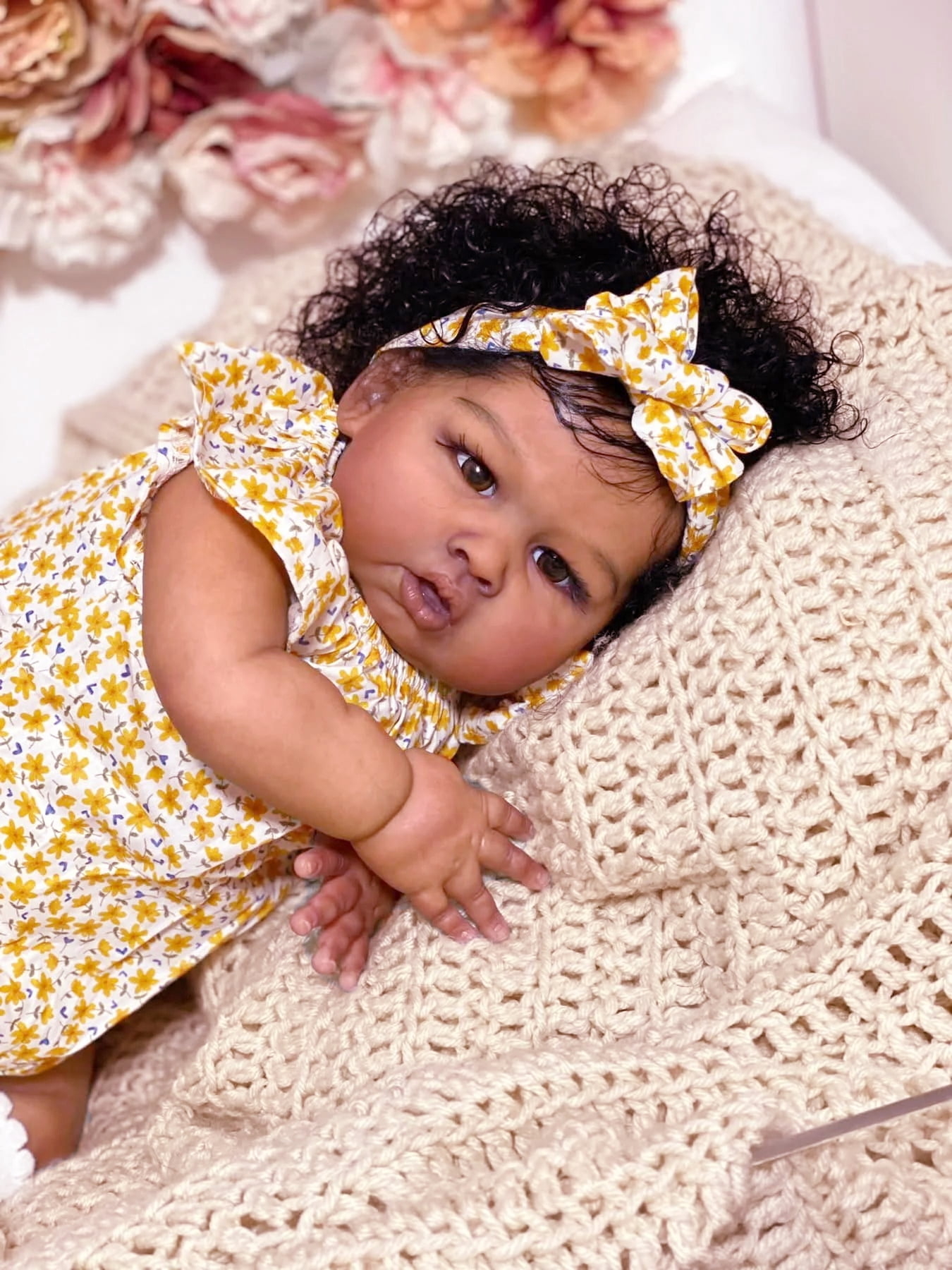 iCradle 24 inch 58cm Lovely Reborn Baby Dolls Girl Reborn Toddler Realistic Looking Lifelike Baby Doll Soft Cloth Body Newborn Dolls Rooted Curly Hair Xmas Gift for Kids 3+
