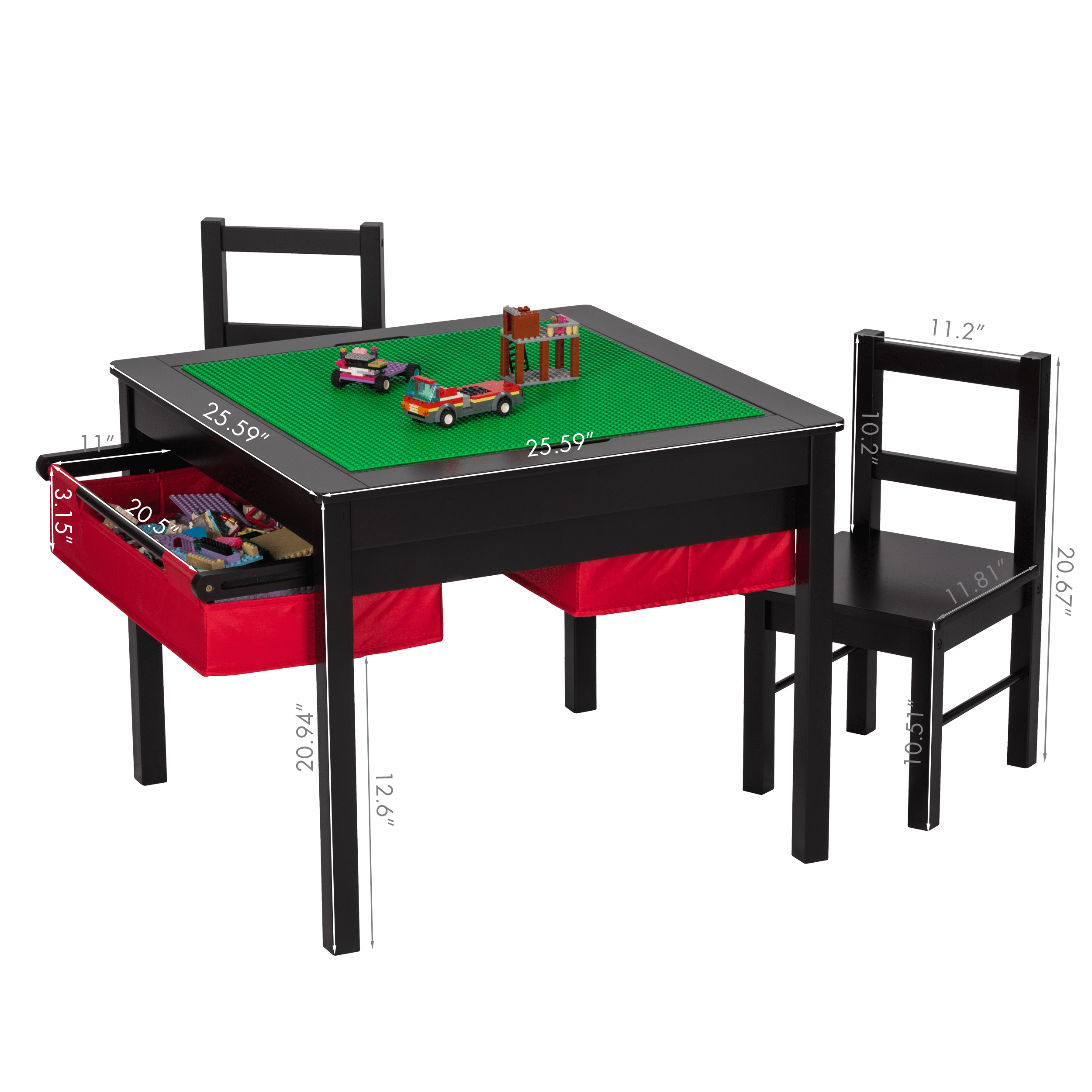 UTEX 2-in-1 Wooden Activity Table & Chairs Set for Toddlers, Children's Reading & Construction Play Table with Storage