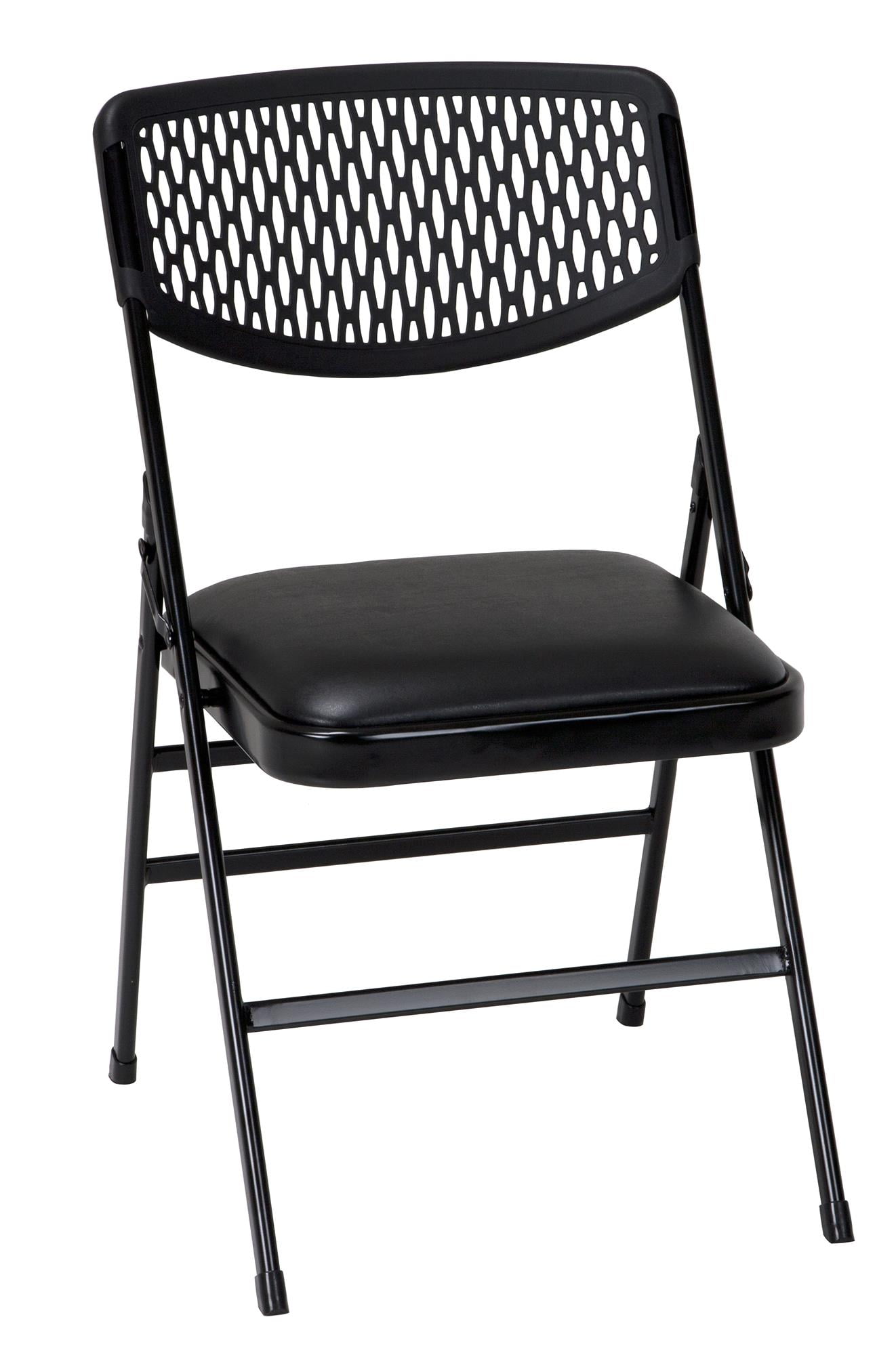 Cosco Commercial Vinyl Padded Seat Folding Chair With Resin Mesh Back Black 4 Pack