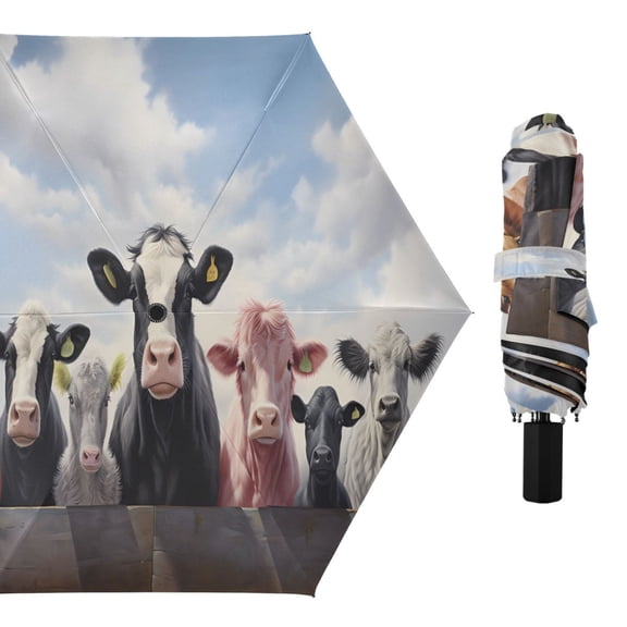 Various Color Cows Compact Sun Umbrella Windproof Travel Umbrellas for Rain Strong Portable UV Protection