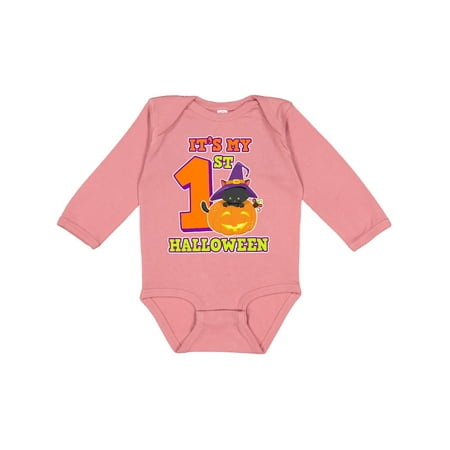 

Inktastic Its My 1st Halloween with Cat Mouse and Pumpkin Gift Baby Boy or Baby Girl Long Sleeve Bodysuit