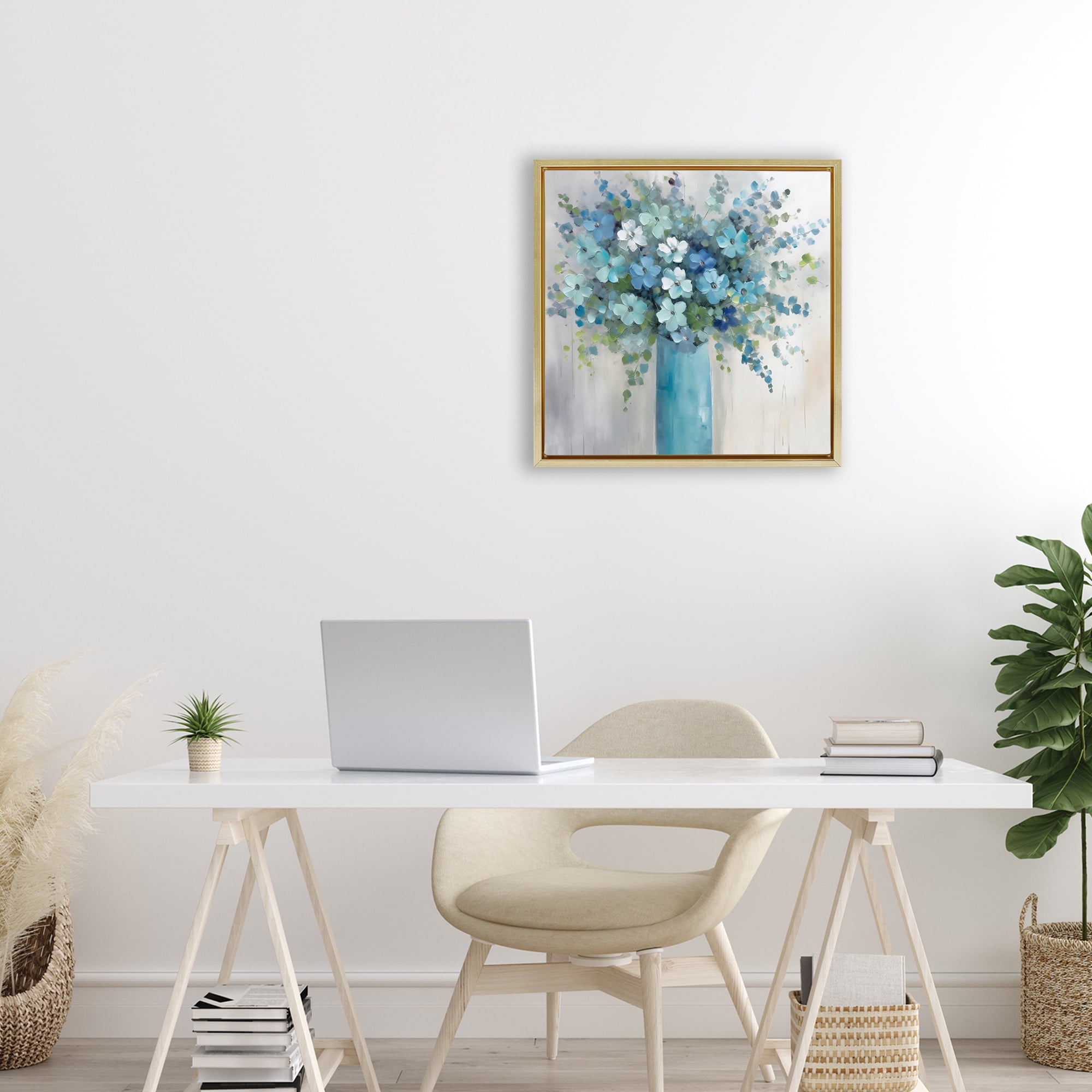 Stupell Industries Indigo Bouquet in Blue Vase Gold Framed Floater Canvas Wall Art, design by Creative Studio