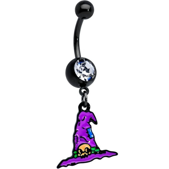 Body Candy Womens 14G Black Plated Steel Navel Ring Piercing Clear Witch Hat Belly Button Ring