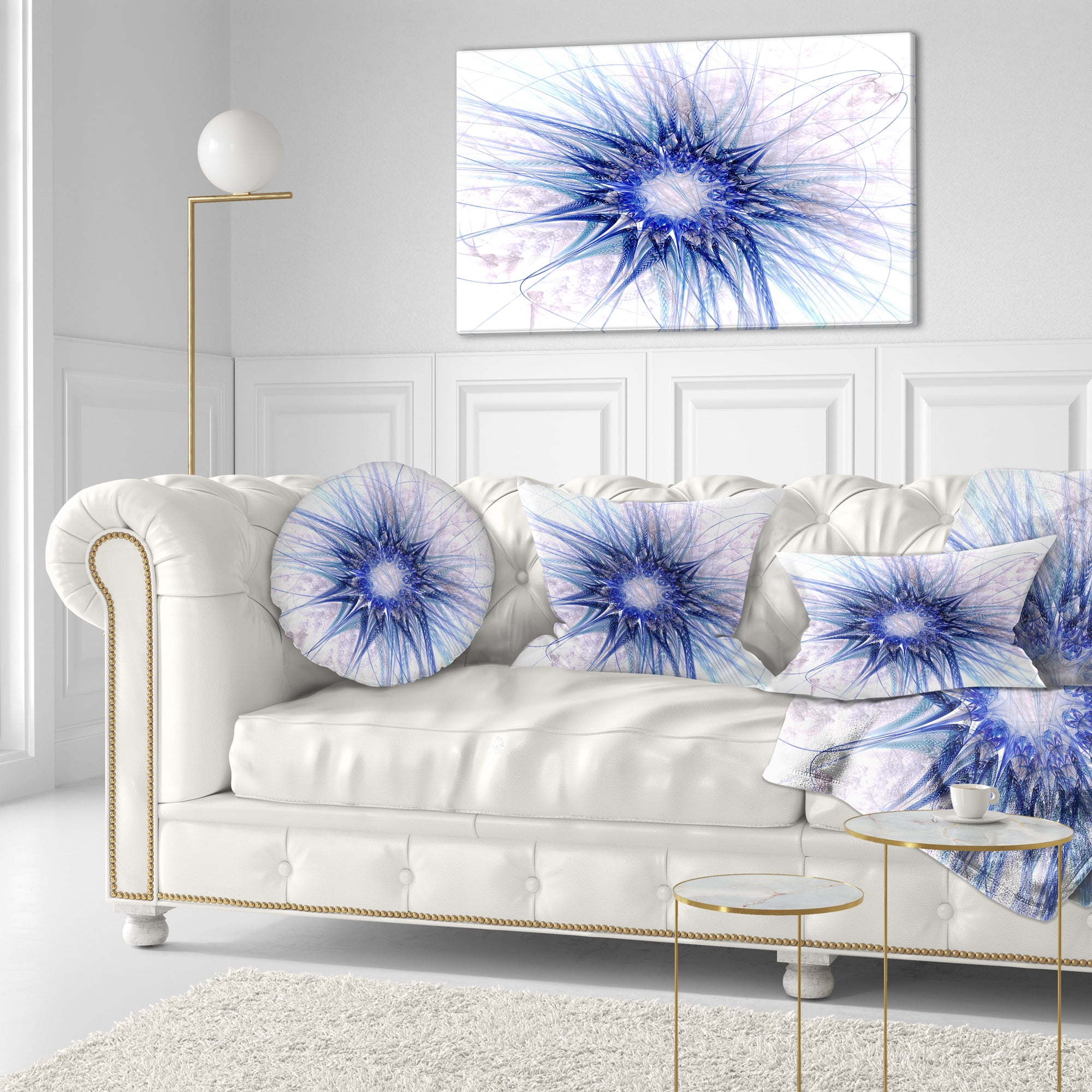 Designart Blue Light Fractal Flower Texture - Abstract Throw Pillow - 12x20