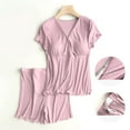thumbnail image 3 of HUANBAI Women Pajama Sets Soft Comfortable Nursing Sleepwear Maternity Pajama Set For Breastfeeding Moms Postpartum Loungewear With Built In Bra Women's Nightgown, 3 of 4