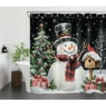 thumbnail image 2 of HVEST Christmas Snowman Shower Curtain with Winter Xmas tree and Snowflake Cardinal Design - Black Christmas Holiday Bathroom Decor, Waterproof Polyester Fabric, Includes 12 Hooks, 72x72 Inches, 2 of 7
