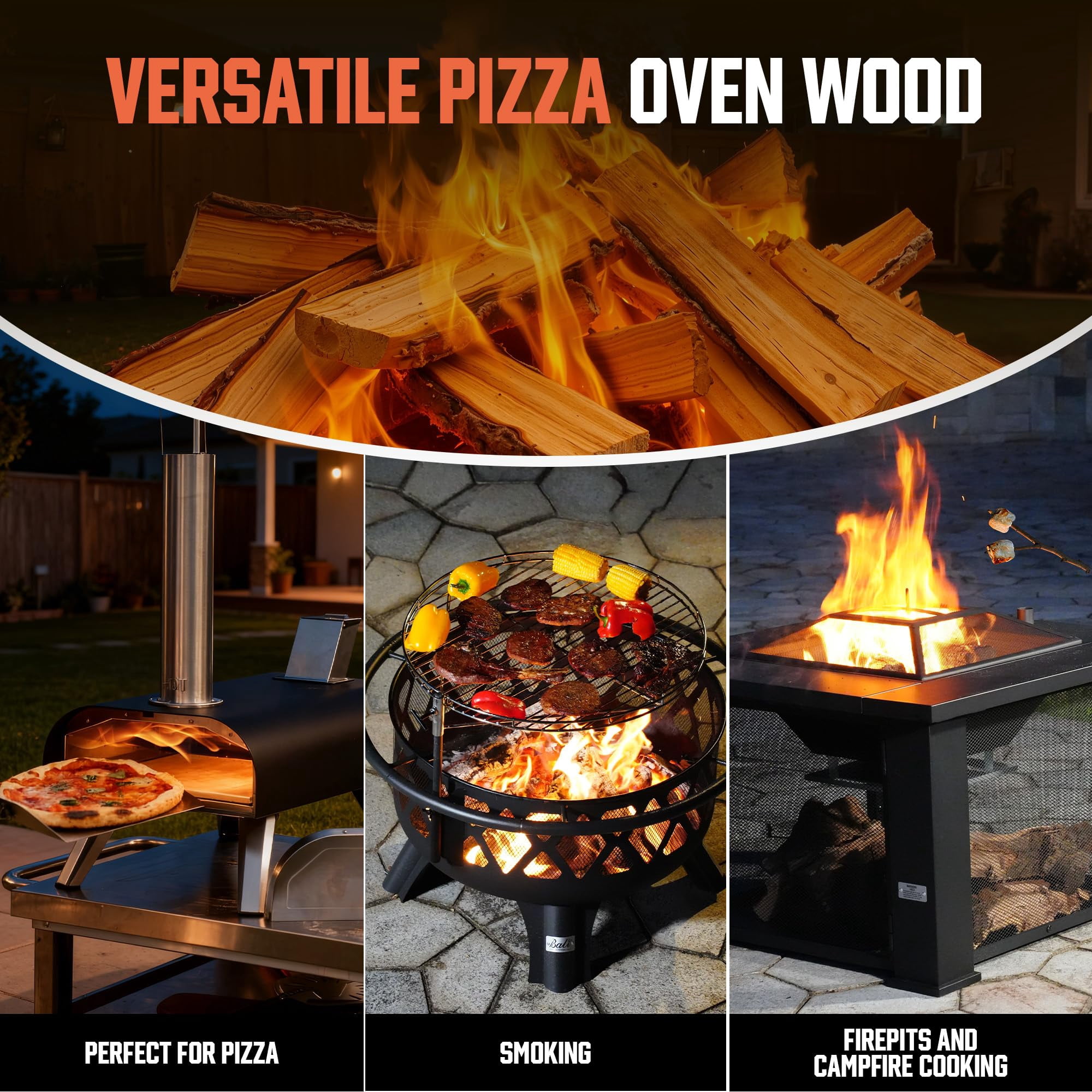BIG HORN OUTDOORS 10 lb Firewood, 4.5" Kiln-Dried Oak Fire Logs for Fire Pits, Pizza Ovens and Grilling
