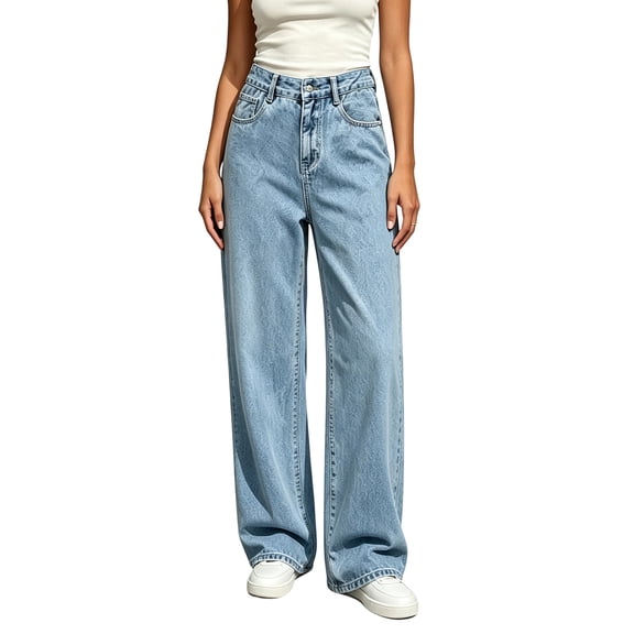 Qulqfy Baggy Womens Jeans 2026 High Waisted Stretchy Blue Petite Wide Leg Straight Leg Boyfriend Jeans for Women S