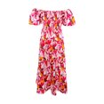 thumbnail image 4 of TSADFHJI Jupes pour Femmes Longues Été Robe Chic à Volants Manches Bouffantes pour L'Été L Rouge Melon D\'eau, 4 of 5