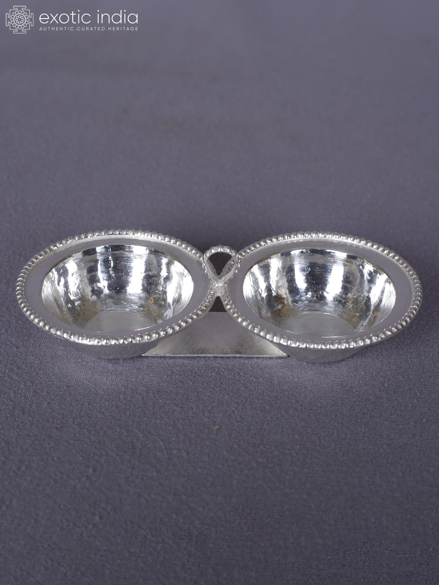 Exotic India Set of 2 Pure Silver Ritual Diyas - Hindu Worship Oil Lamps | Sacred Accent