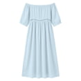 thumbnail image 6 of Lcziwo Womens Off Shoulder Midi Dress Cotton Lace Patchwork Flowy Beach Sundress Short Sleeve Side Slit Casual Dresses Light Blue,S, 6 of 8