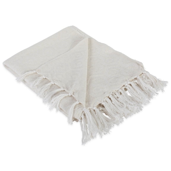 60" White Rectangular Hexagon Patterned Cotton Throw