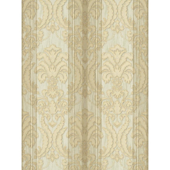 Concord Wallcoverings Textured Wallpaper Damask Featuring Leaves Lines, Cream Satin, 21 In x 33 Ft (56 sq. ft), 578114