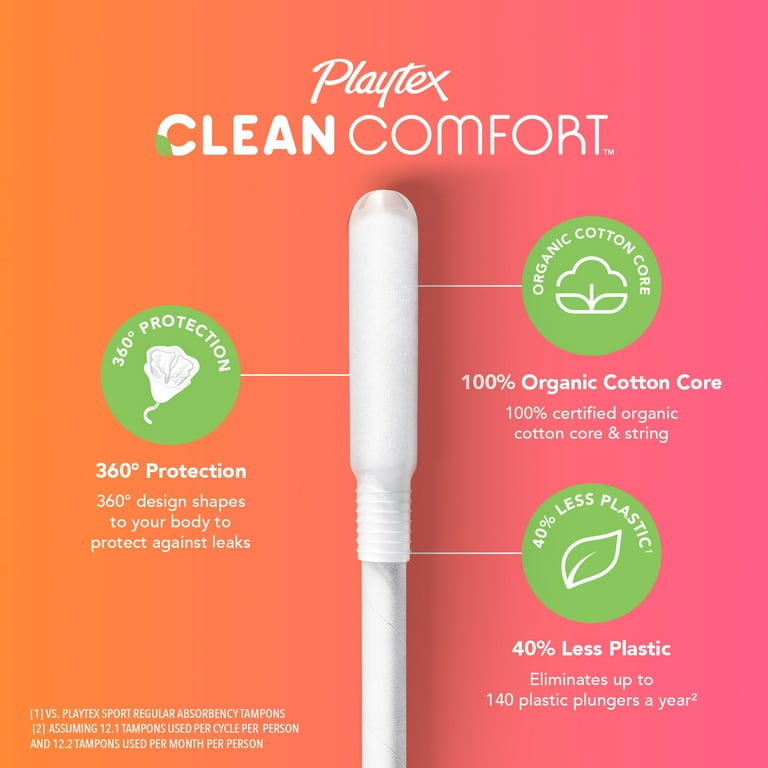 Playtex Clean Comfort Organic Cotton Tampons, Multipack Regular