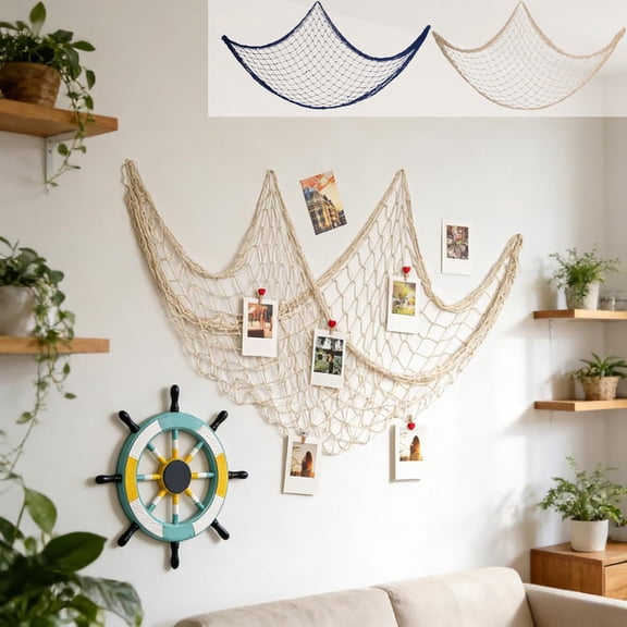 Dongrere Decorative Fishing Net, Wall Hanging Fishing Net for Coastal Bedroom, Bathroom, or Under The Sea Party Decor, Beige