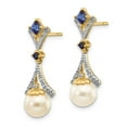 thumbnail image 2 of 14k 7-8mm White Round Freshwater Cultured Pearl/Lab Created Sapphire/.03 carat Diamond Dangle Post Earrings XE2513AA, 2 of 3