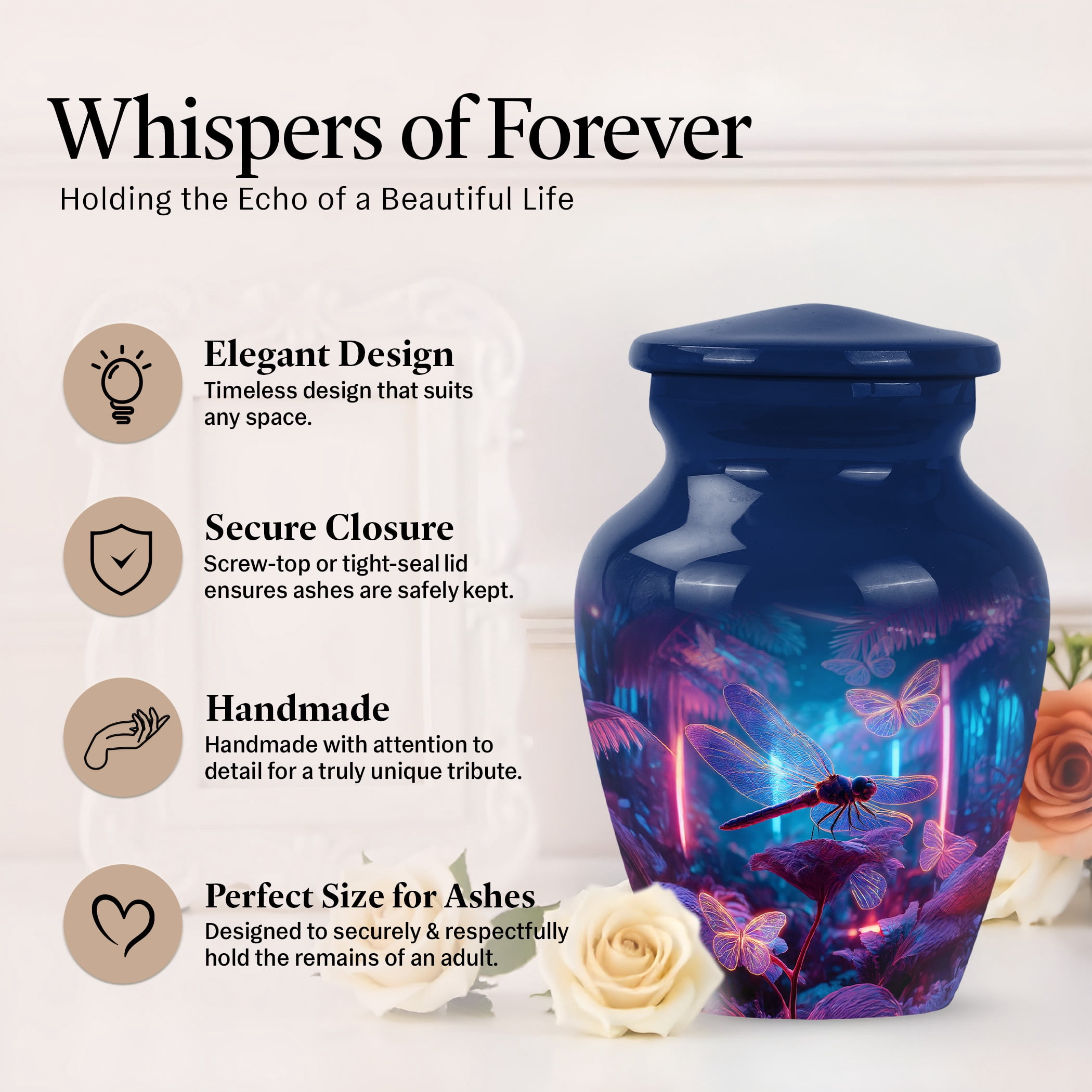 JAGSHASHI Dragonfly Mini Keepsake Urn For Ashes For Women – Small Cremation Urn For Ashes Adult Male or Pets – Funeral Token Urns with Velvet Box – Memorial Tribute for Families (Blue 3 Inch)