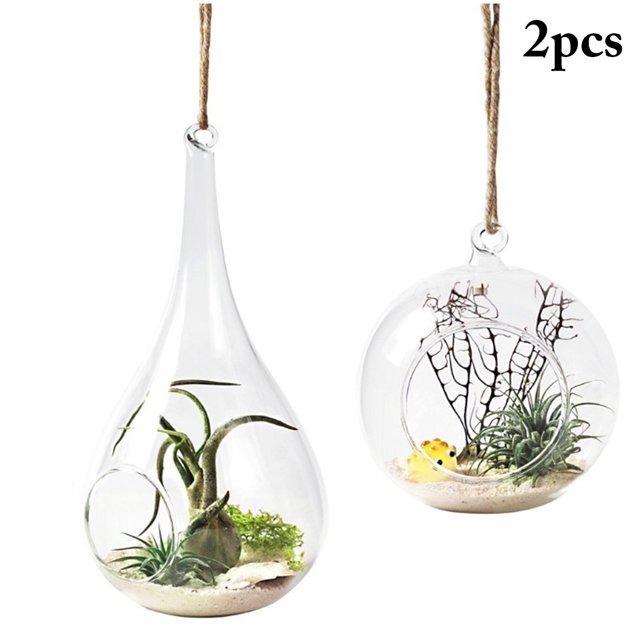 2PCS Glass Planter Decorative Hanging Glass Vase Glass Flower Vase for Home