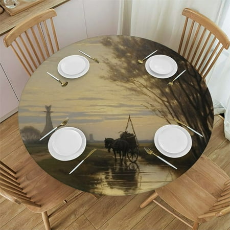 

Jiayy Horse-drawn Carriage Round Table Cloth 100% Polyester Fiber - Festive Home Decor for Banquet Candy Buffet Dining Table 31-35