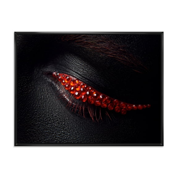 Designart 'Beautiful Black Skin Female Eye With Red Diamonds' Modern Framed Canvas Wall Art Print
