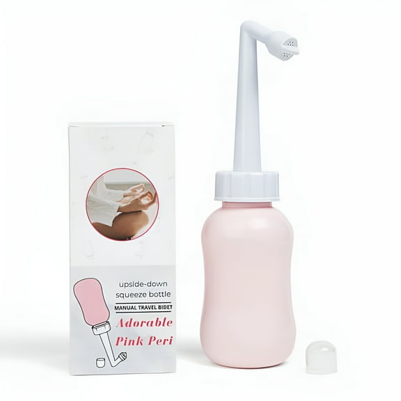 Adorable Pink Peri - manual bidet - upside down water squeeze bottle | Cup Buddy for menstrual cup users | 10 oz (300 ml)   travel bag | NO MORE wasting toilet paper & messy period changing