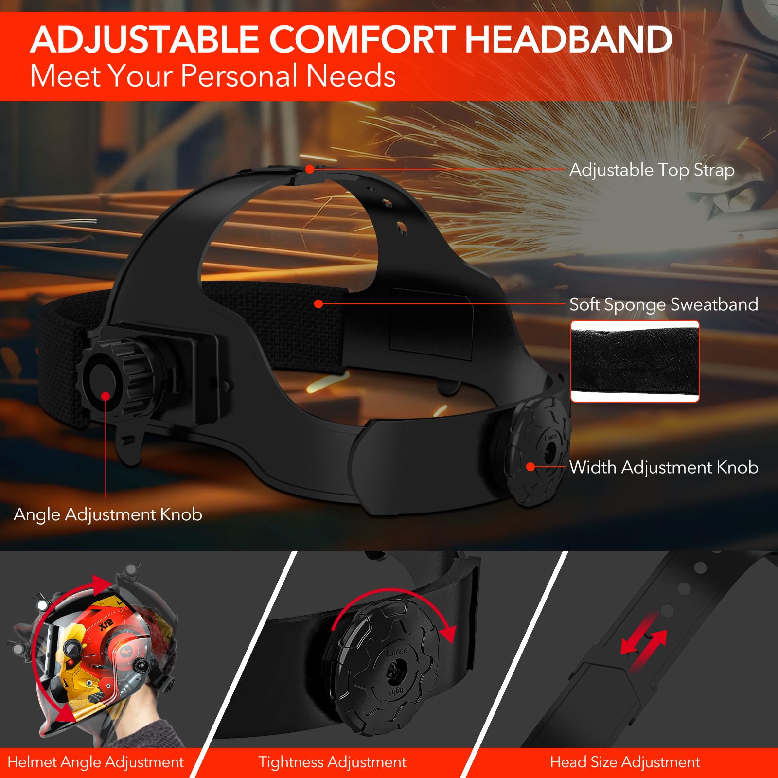 TRQWH Welding Hood Auto Darkening Welding Helmet with Light True Color 1/1/1/2 Top Optical Clarity Wide Shade 9-13 Welding Mask with Grinding Weld Helmet (KTS-HD94)