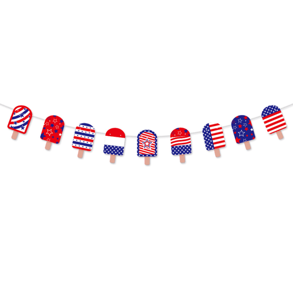 Patriotic Popsicle Banner Garland, Red White and Blue, Stars and Stripes, 4th of July Party Decoration