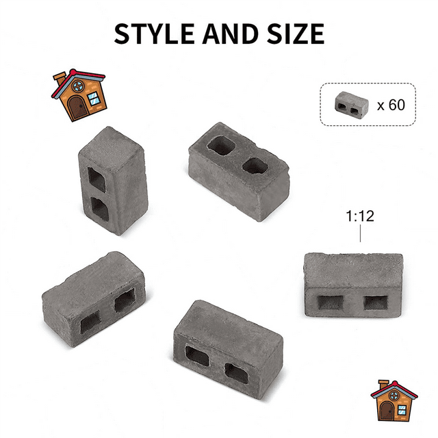 240 Packs Cinder Blocks 1/12 Scale Mini Bricks Concrete Miniature Bricks Tiny Landscaping Accessories