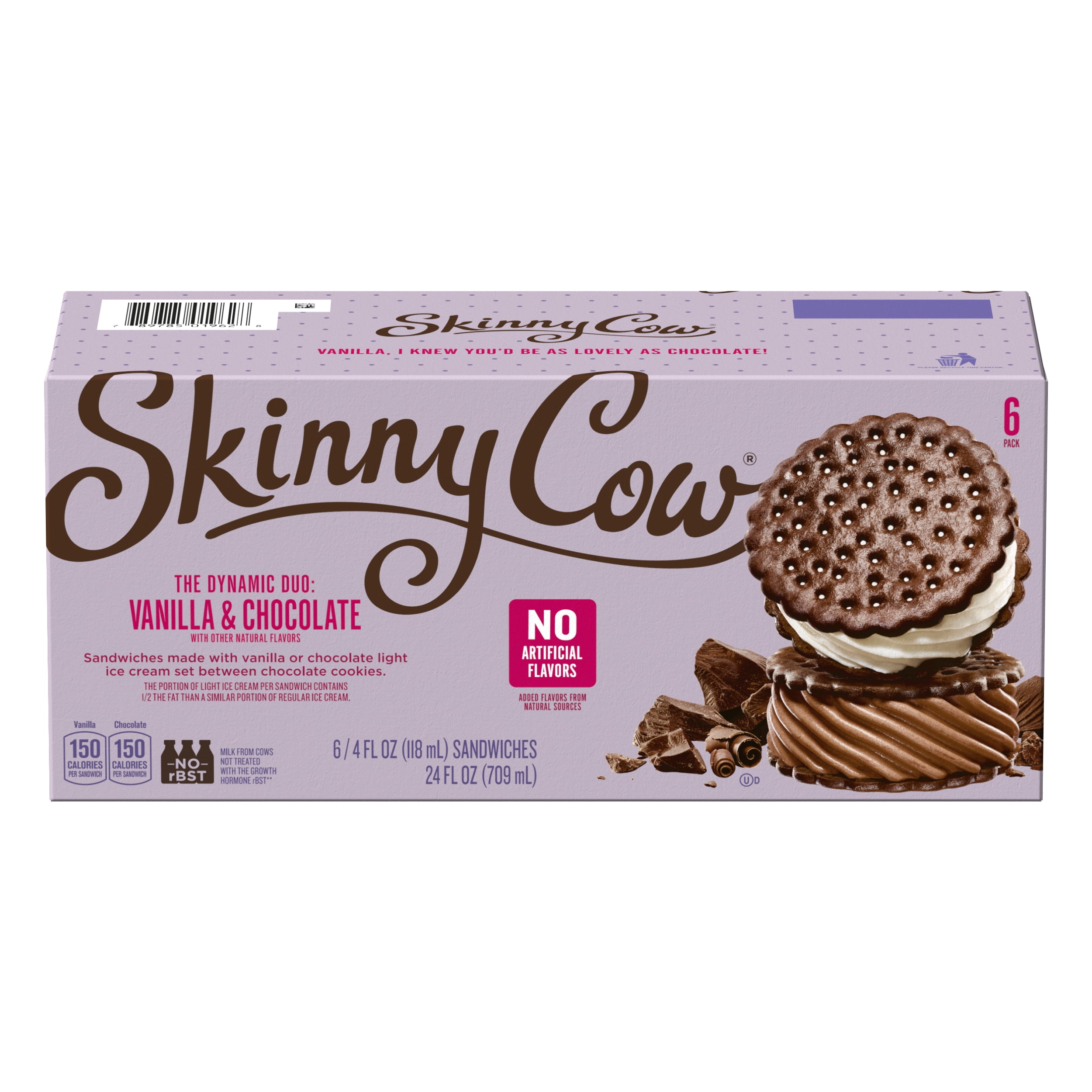 Skinny Cow Dynamic Duo Vanilla & Chocolate Ice Cream Sandwiches, 6 Count, 24.0 oz