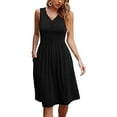 thumbnail image 3 of WMTBSRSW Women's Summer Dress for Women 2025 V Neck Pleated Midi Dress with Pokcets Solid Color Loose Casual Sleeveless A Line Swing Tank Dress, 3 of 6