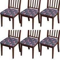 Pioneer Flower Seat Covers for Dining Room Chairs Set Of 6,Stretch Printed Washable Chair Seat Cover with Elastic Ties and Button,Removable Waterproof Couch Cushion Covers