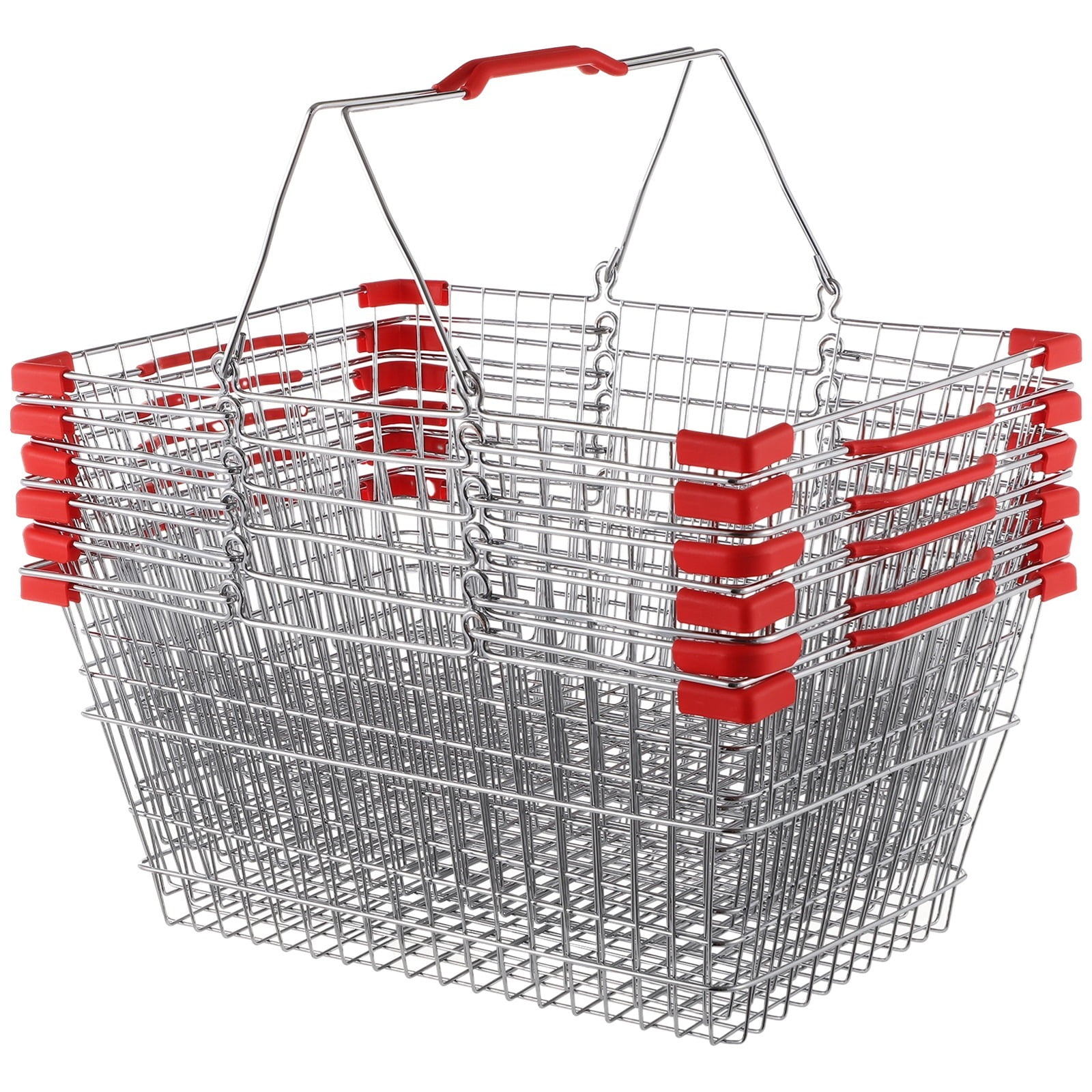 6 PCS Metal Shopping Baskets, Iron Shopping Basket with Handles, Small Market Basket, Versatile Storage Basket, Portable Wire Shopping Basket for Retail Stores, Grocery Stores, Flea Markets